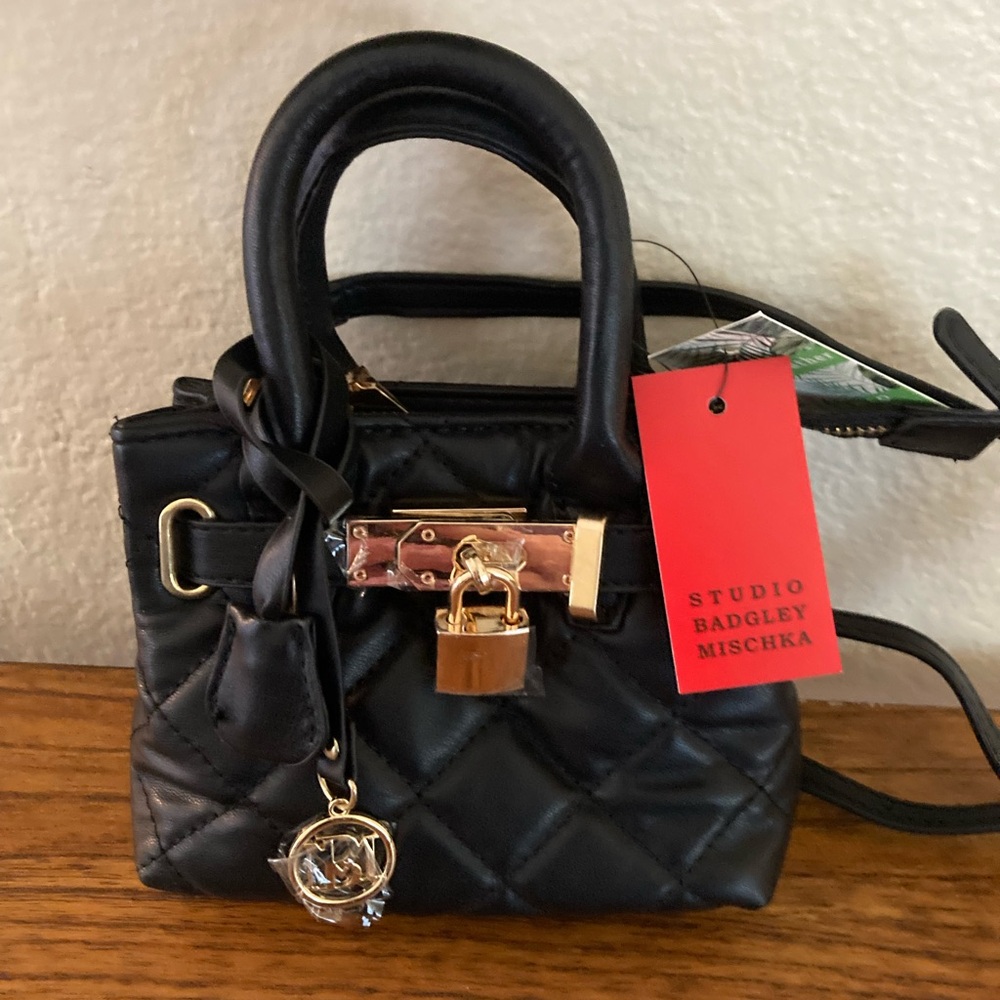 Badgley Mischka Black Quilted Crossbody Bag with Gold Hardware